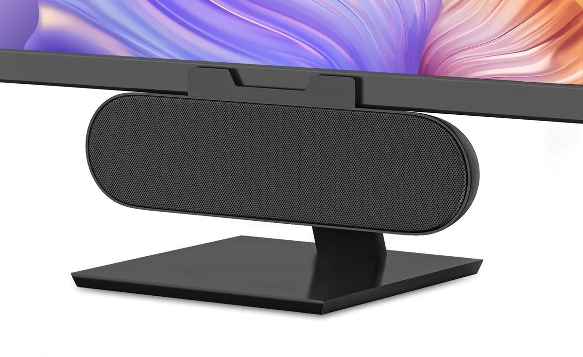 Black clip-on USB speaker with 1.4" drivers and 50.4" cable