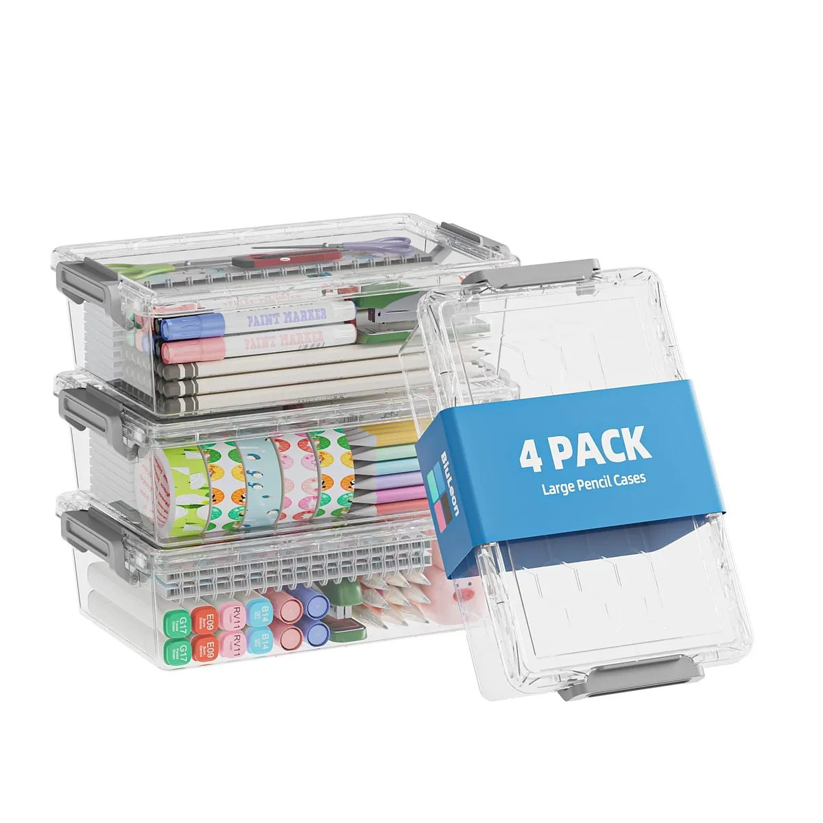 BiuLeon U4 Pencil Box 4-Pack Grey 9.0" x 5.5" x 2.56 — product photo