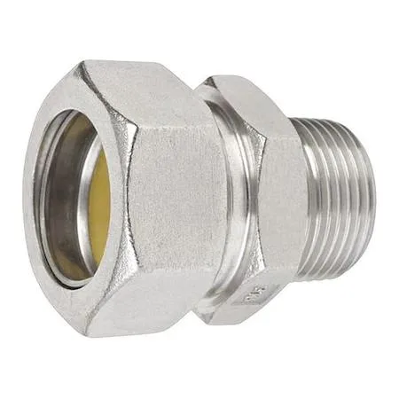 Polished 316 stainless steel 1 inch conduit compression connector, 2 inches long
