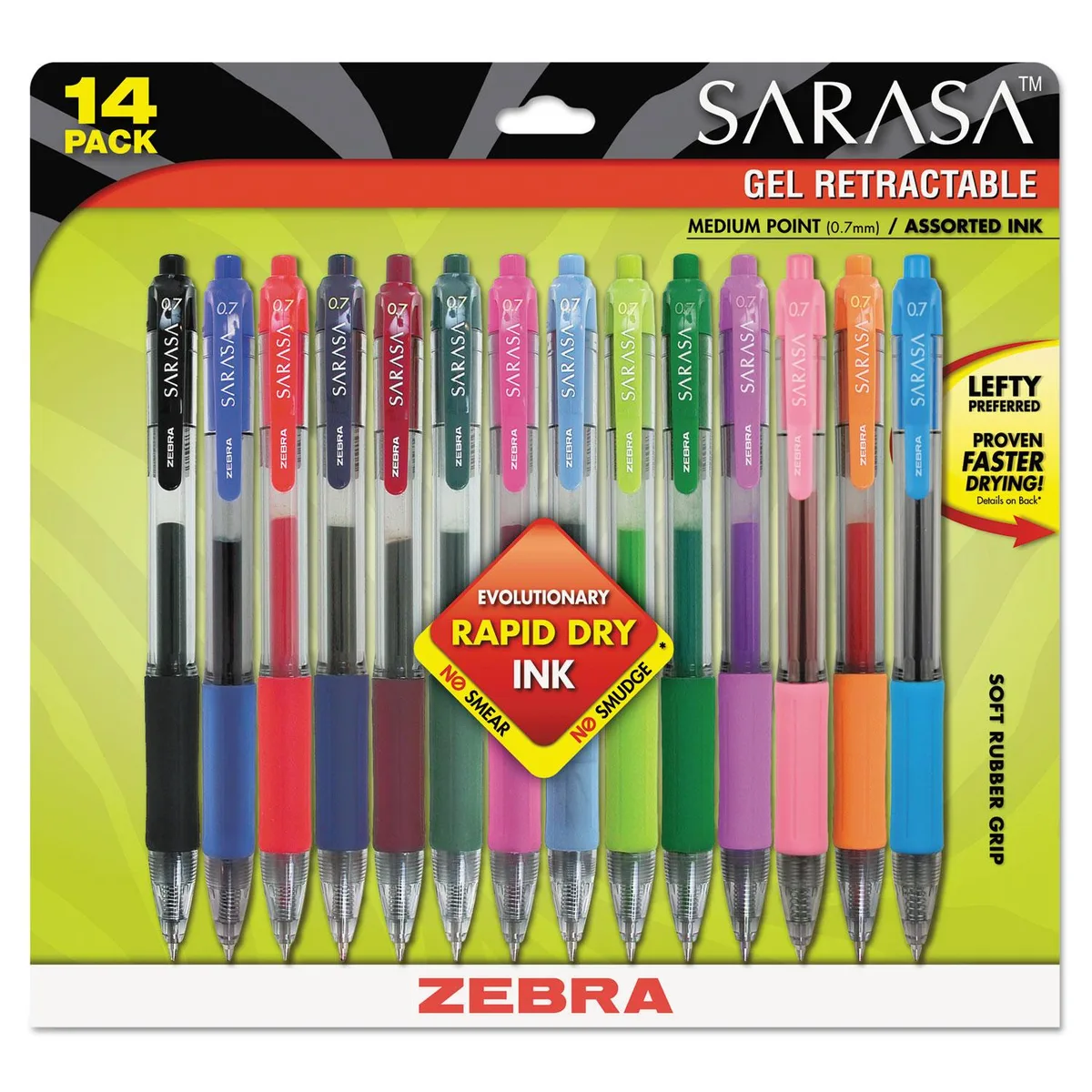 Zebra Pen Corporation Zebra Sarasa Retractable Gel Pen Assorted 0.7 mm 14 Pack 46824 — product photo