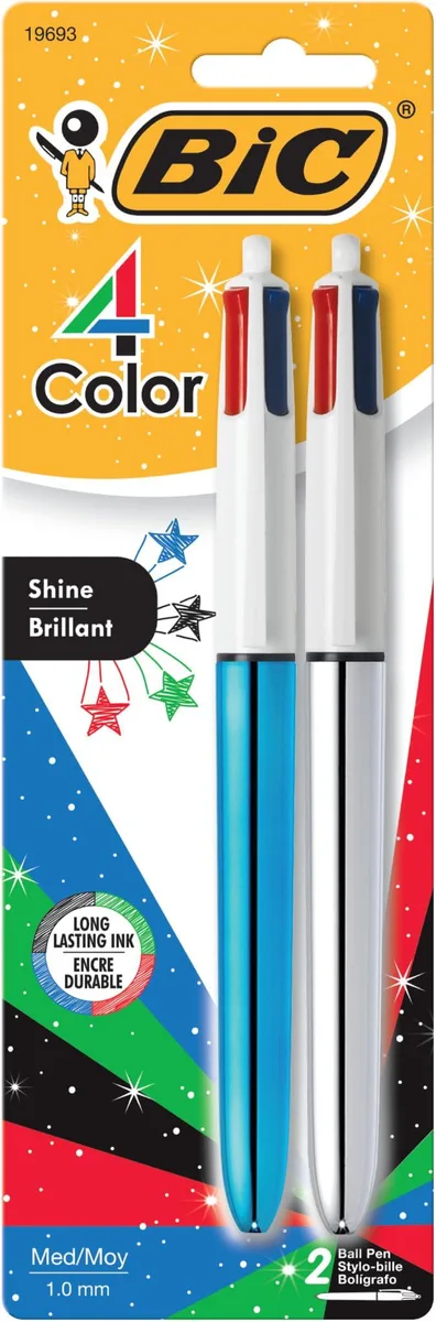 Two retractable ballpoint pens with shiny barrels and plastic clips