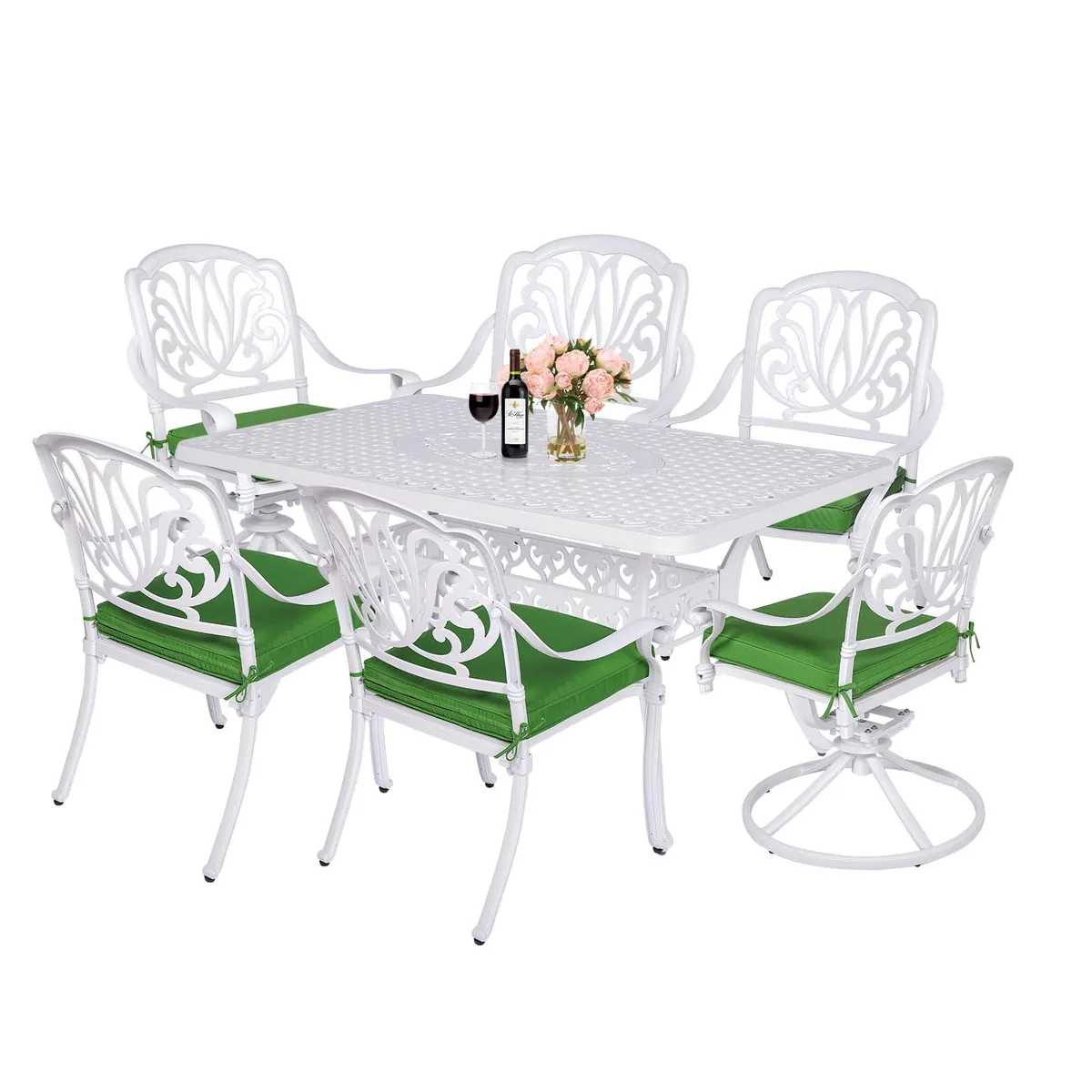 MEETWARM MEETWARM 7-Piece Cast Aluminum Patio Dining Set White — product photo
