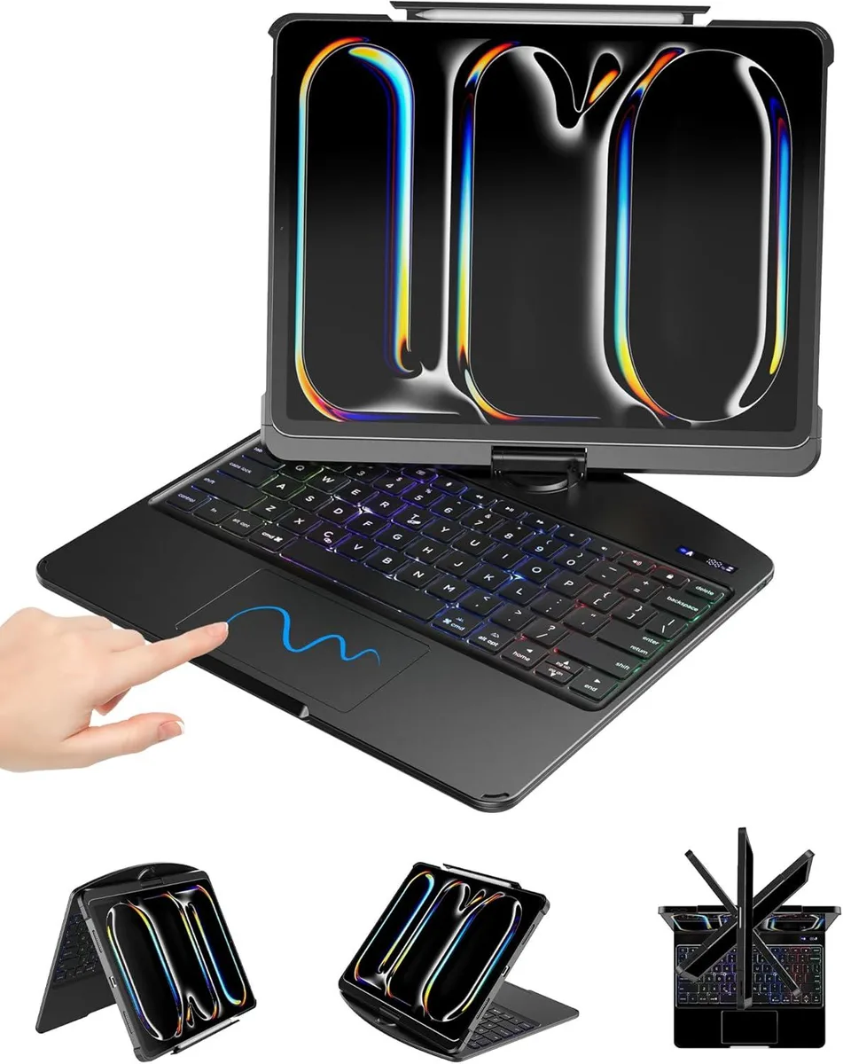 BONAEVER BONAEVER A2602 keyboard case 10.2 inch 2021 2020 2019 360° rotatable backlight trackpad pencil holder — product photo