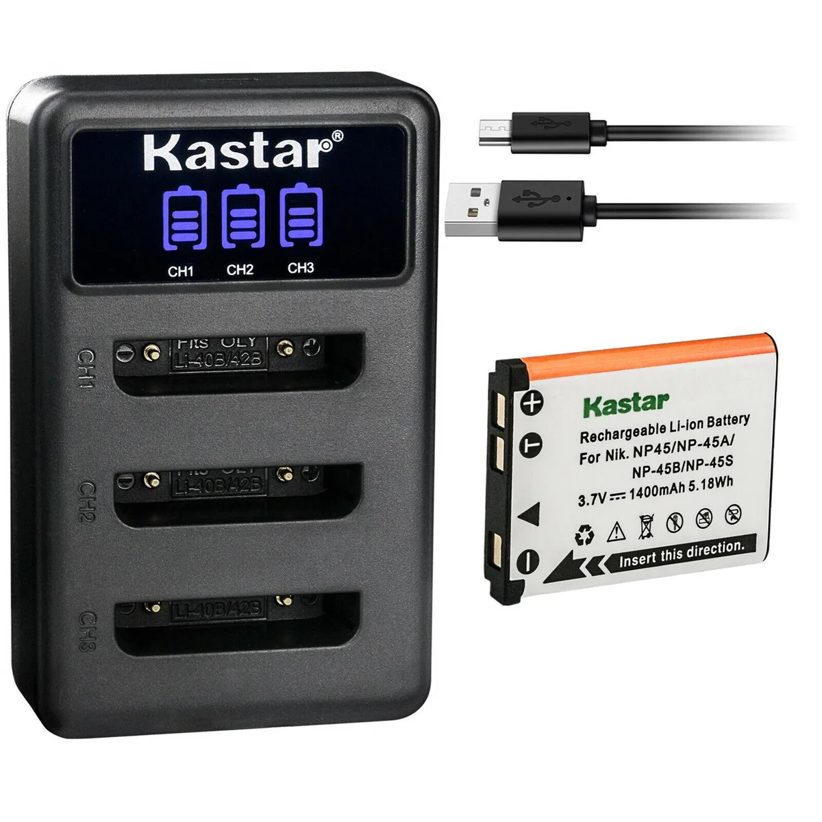 Kastar Kastar NP-45 1400mAh Battery &amp; LCD Triple USB Charger — product photo