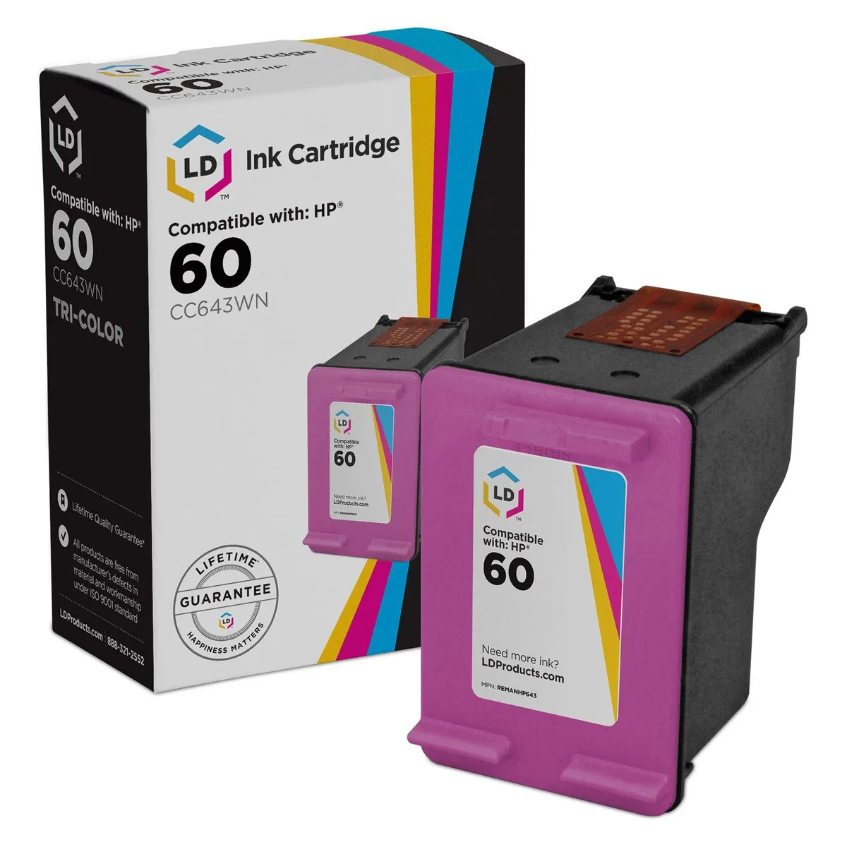 LD Products LD Products HP 60 CC643WN Tri-Color Ink Cartridge 165 Pages — product photo