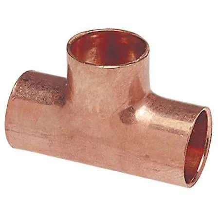 Copper reducing tee with three sweat connections, two larger and one smaller branch