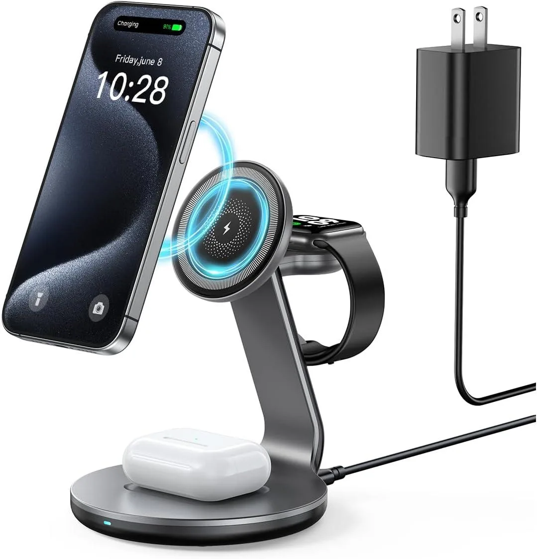 Luisport Luisport 3 in 1 Magnetic Wireless Charger Stand for iPhone 12-17, iWatch Series — product photo