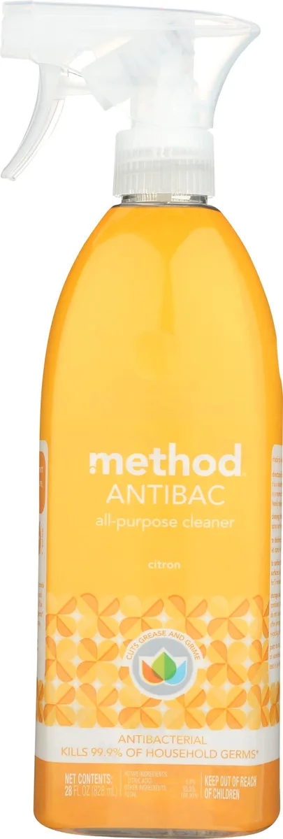White 28oz spray bottle of Metra 52079 antibacterial cleaner with citron scent