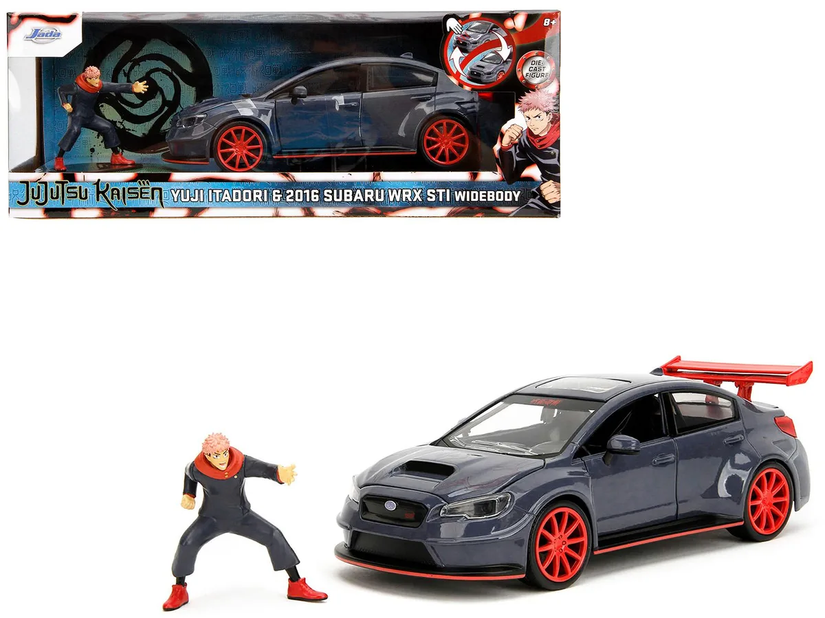 Jada Jada 2016 Subaru WRX STI Widebody Dark Blue Jujutsu Kaisen Yuji Itadori 1/24 Diecast Car Figure — product photo