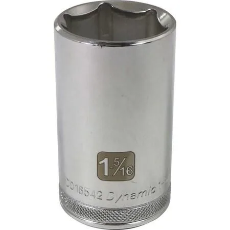 Dynamic 1/2 inch drive 1-5/16 inch SAE socket chrome finish knurled ring laser markings