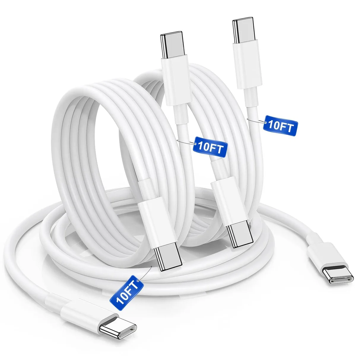 KEHIPI KEHIPI USB-C to USB-C cable 10ft 3-pack 60W white 480Mbps — product photo