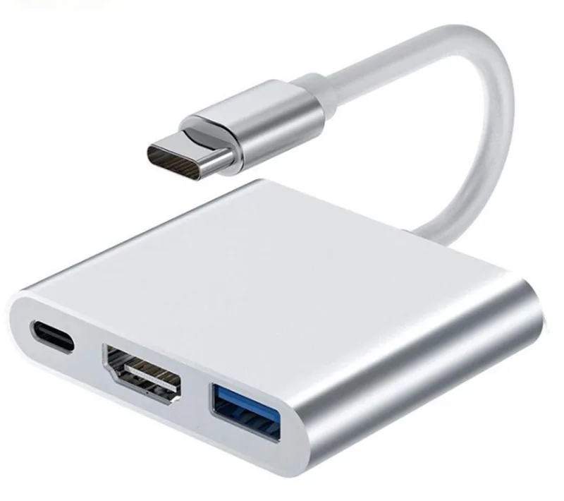 Hamzan Hamzan USB-C to HDMI audio video converter 4K 30Hz USB 3.0 charging Silver — product photo