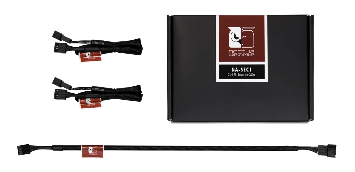 Three black sleeved 4-pin fan extension cables, 30cm each