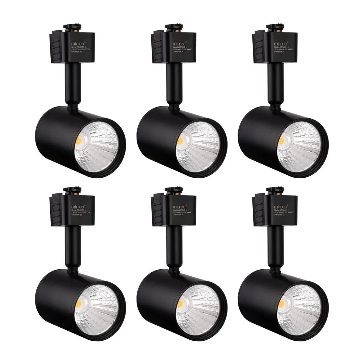  mirrea J-Type LED Track Lighting Heads 6.5W 24° 3000K Black Pack of 6 — product photo
