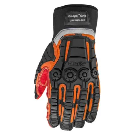 Pair of 2XL impact gloves with coarse grit palm and TPR knuckle shield