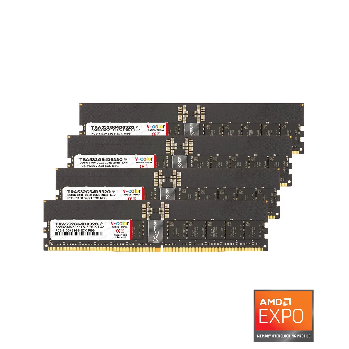 V-color V-color OC R-DIMM 128GB (4x32GB) DDR5 6400 CL32 2Rx8 1.4V ECC Registered — product photo