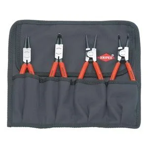Four red-handled retaining ring pliers in a set