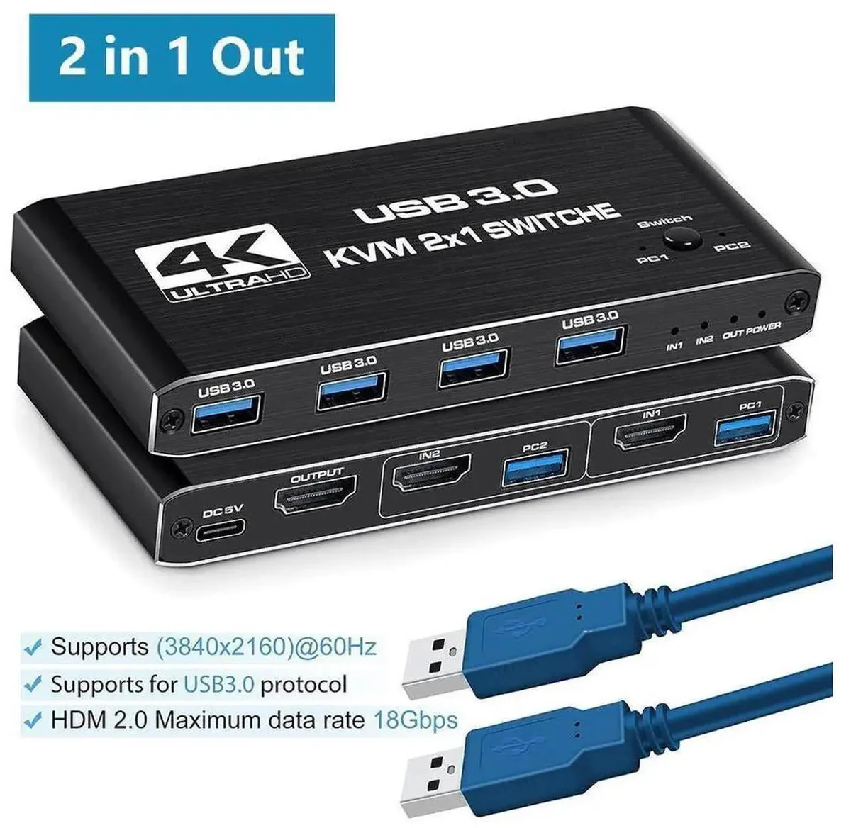 SMUGDESK SMUGDESK 2 Port HDMI 2.0 KVM Switch 4K@60Hz USB 3.0 — product photo