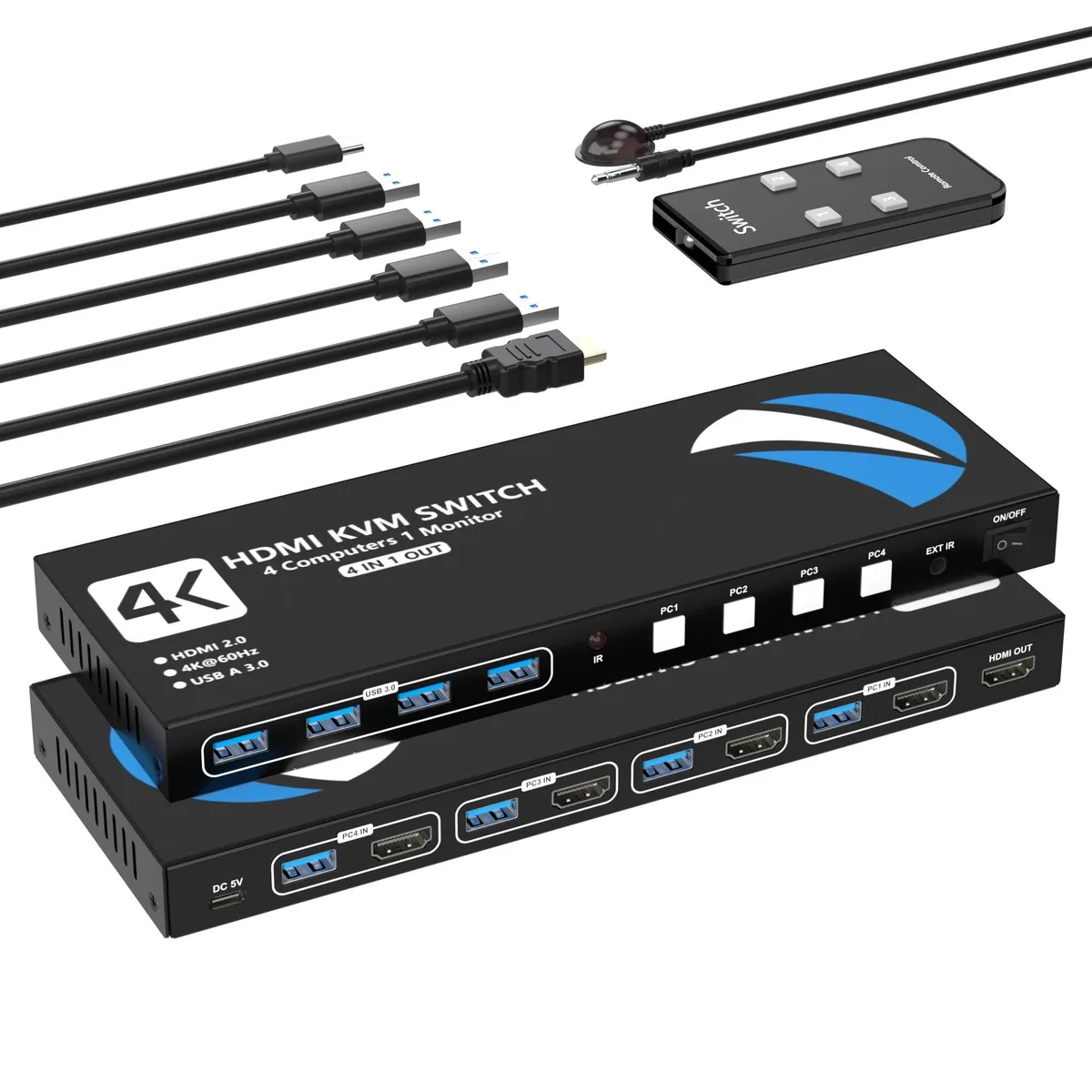 KW-Commerce KW-Commerce 4-Port HDMI KVM Switch 4K@60Hz USB 3.0 IR Remote — product photo