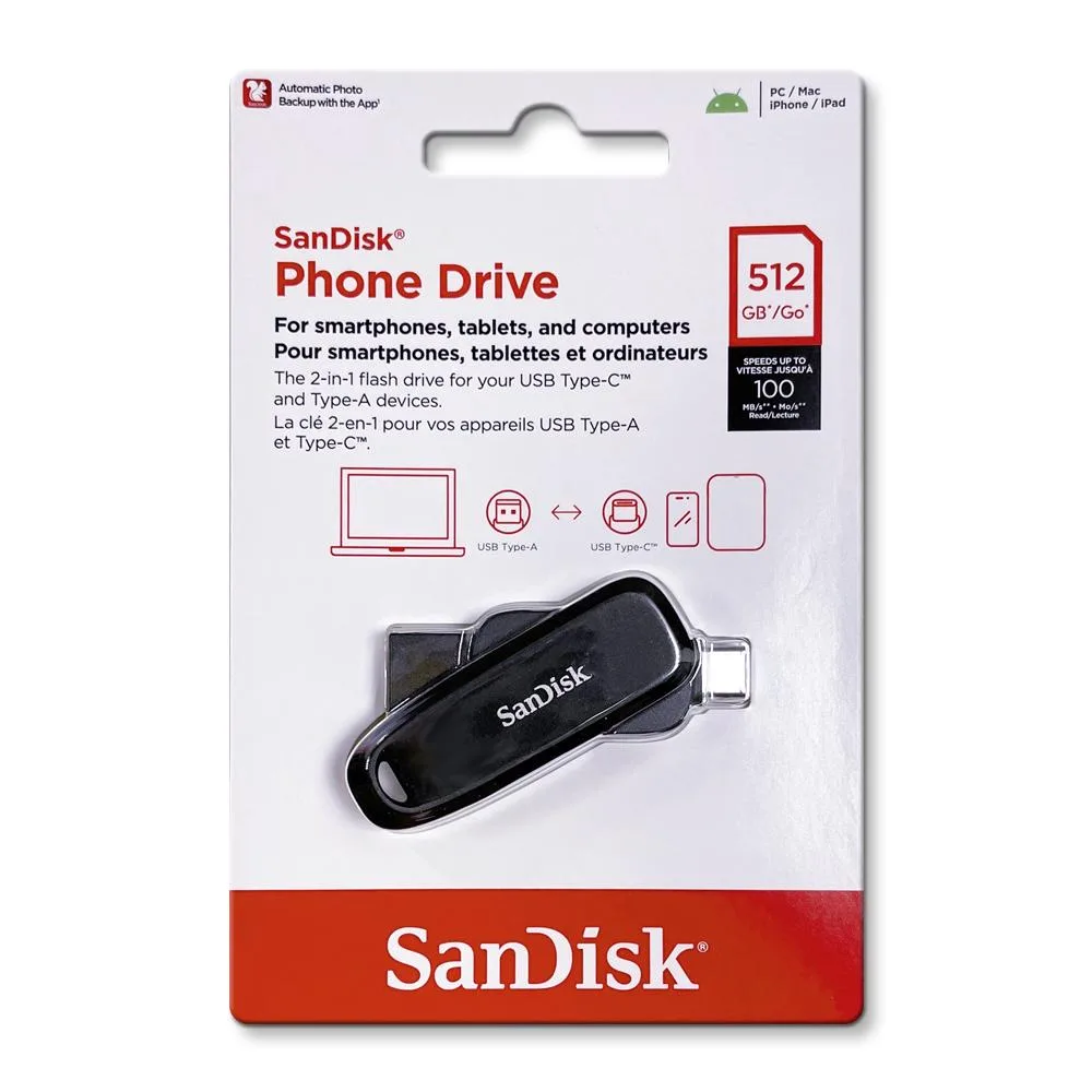 SanDisk SanDisk Phone Drive 512GB USB 3.2 Gen 1 Dual Connector Black — product photo