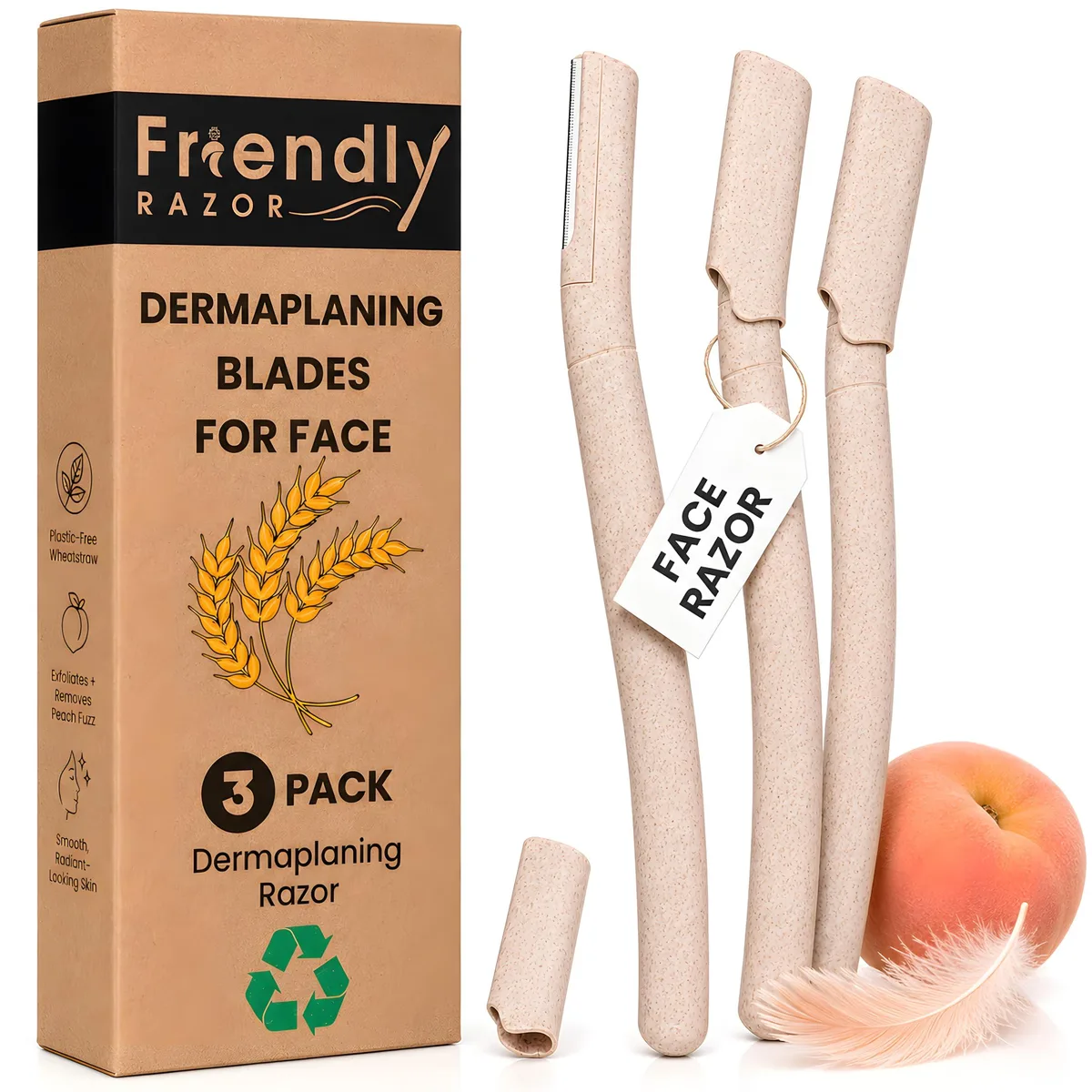 Twelve natural wheat-straw dermaplane razors in a pack