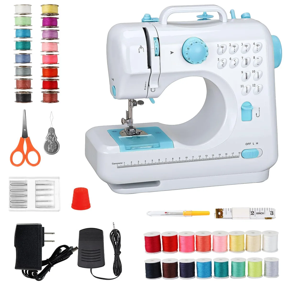  Mini Sewing Machine 12 Stitches Dual Speed Blue 4.4 lb — product photo