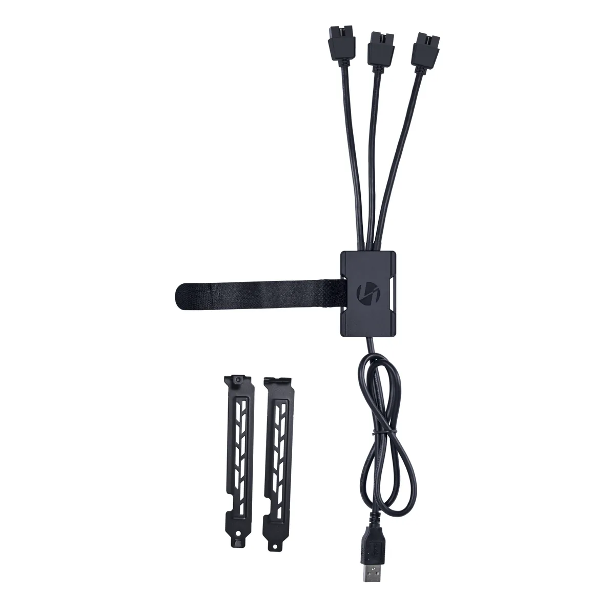 Small black USB 2.0 hub with one male and three female type A ports