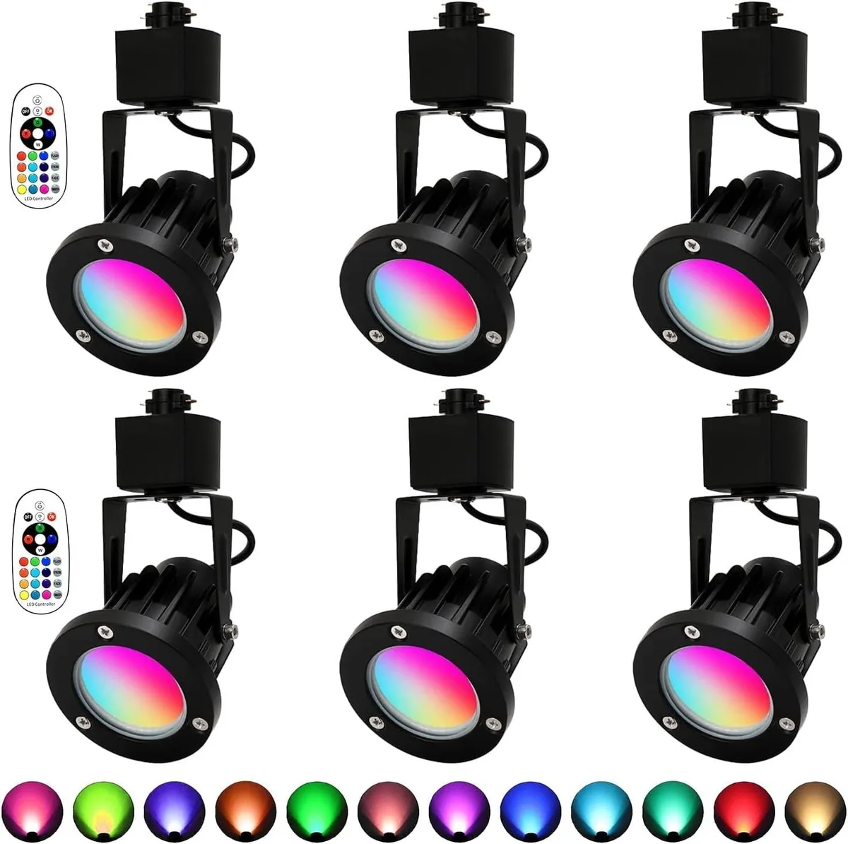  ELEGLO 12W RGBW Track Lighting Head 6 Pack Black — product photo