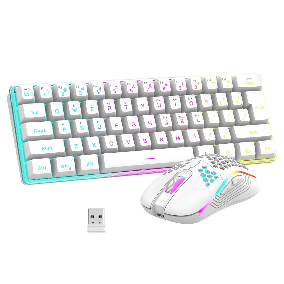  Redragon K62-B5 60% Wireless Gaming Keyboard and Mouse Combo, 1850mAh + 500mAh, White — product photo