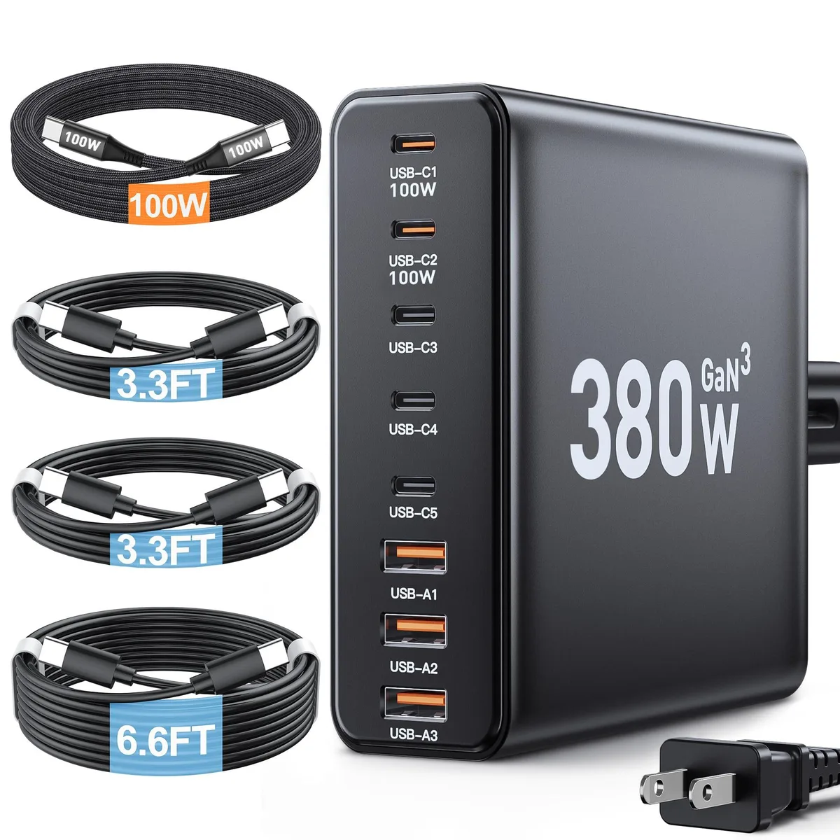  Ediliow 380W USB C Charging Station 4 Cables Dual 100W — product photo
