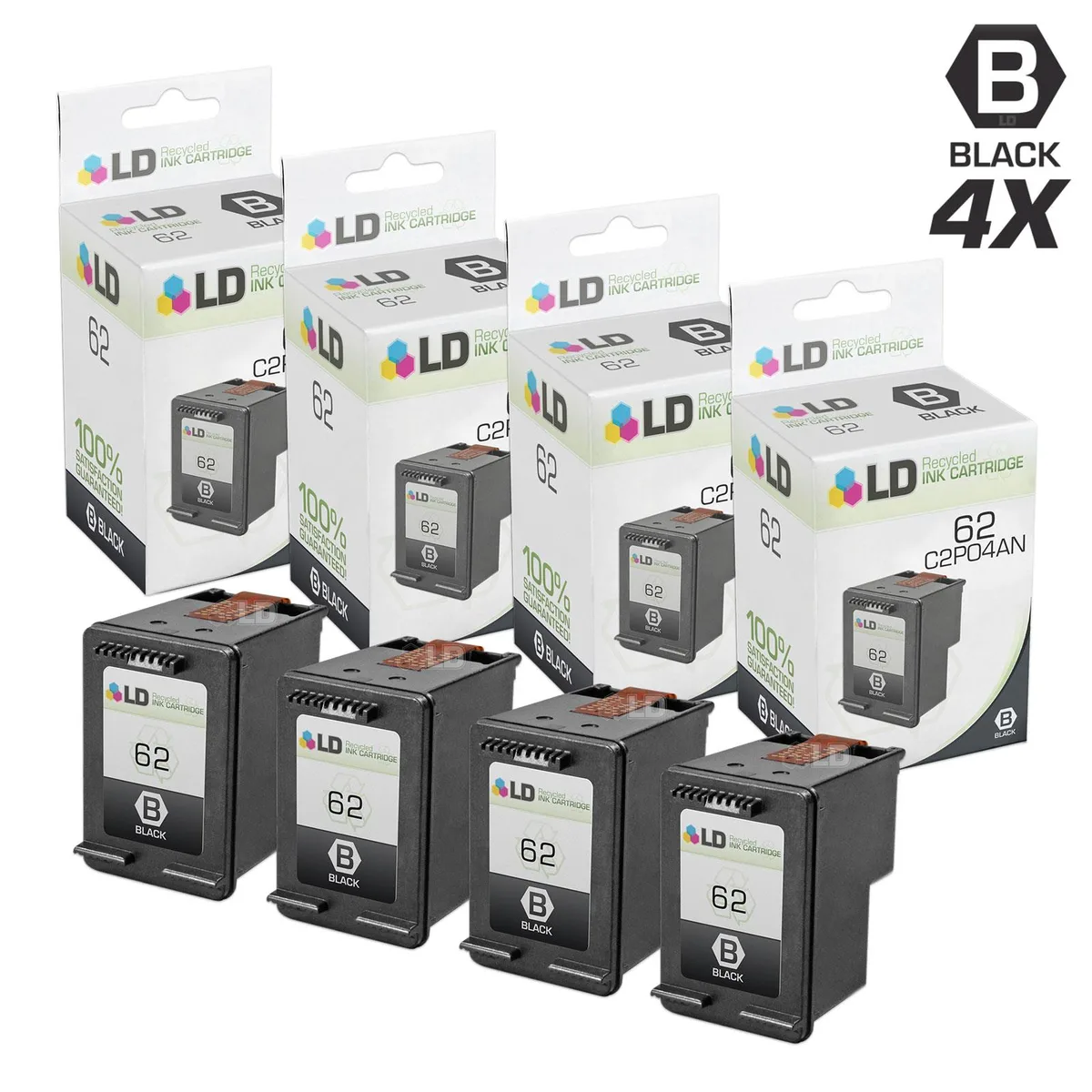 LD Products LD Products HP 62 Remanufactured Black Ink Cartridge 4-Pack — product photo
