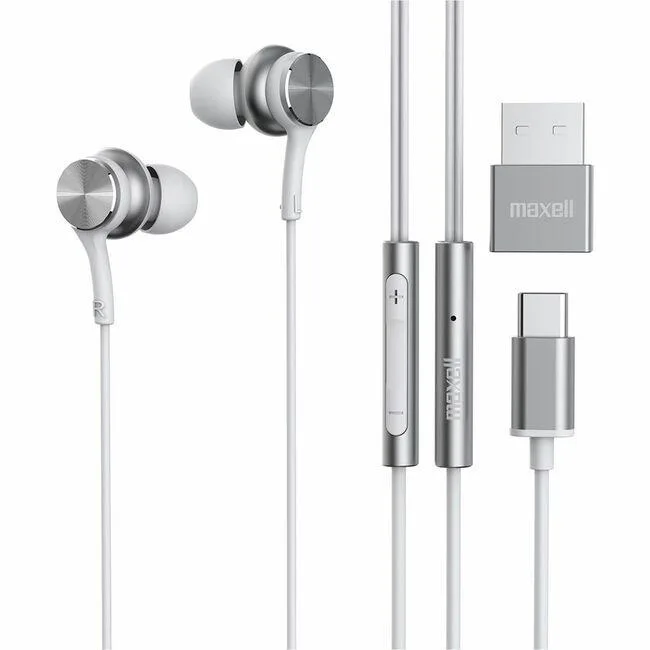 maxell maxell 197293 Fusion X USB-C Earbuds 32 Ohm 20 Hz-20 kHz 3.94 ft White accessory — product photo