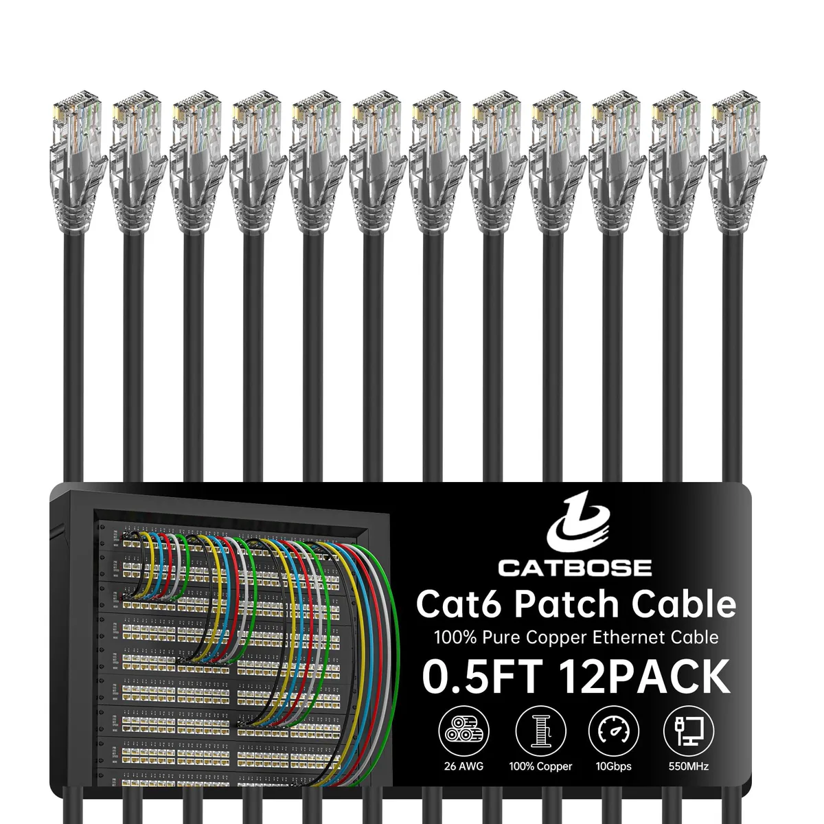 No Sew No Sew Cat6 network ethernet cable 12 pack .5 ft black — product photo