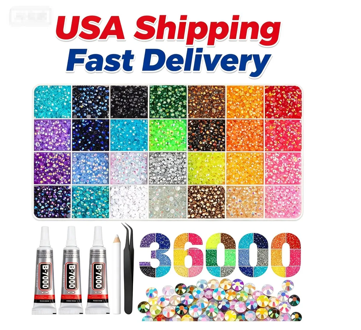 None Continuous None Continuous 36000Pcs Resin Rhinestones 3mm Jelly AB 28Colors Jewelry Kit — product photo