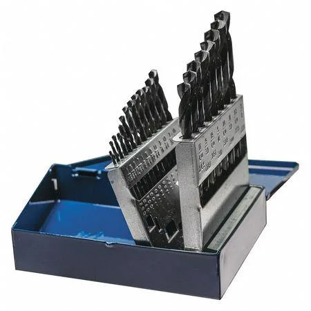 Black oxide drill bit set in transparent case, 21 pieces