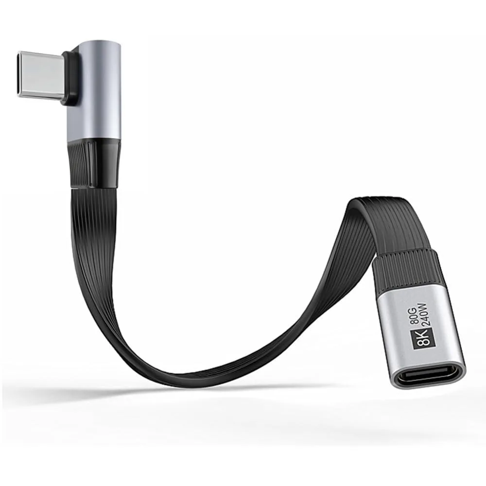 Fervit Fervit USB5.0 80Gbps 240W 16K 8K 5K Flat Slim FPC Male Female Extension Low Profile Angled 90 Degree 20cm — product photo
