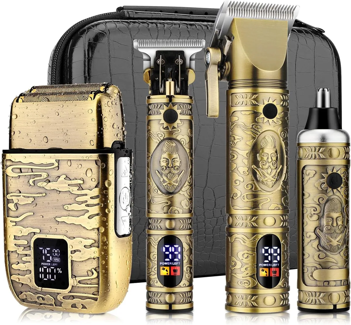 Gold grooming kit with clippers trimmer shaver and accessories in case