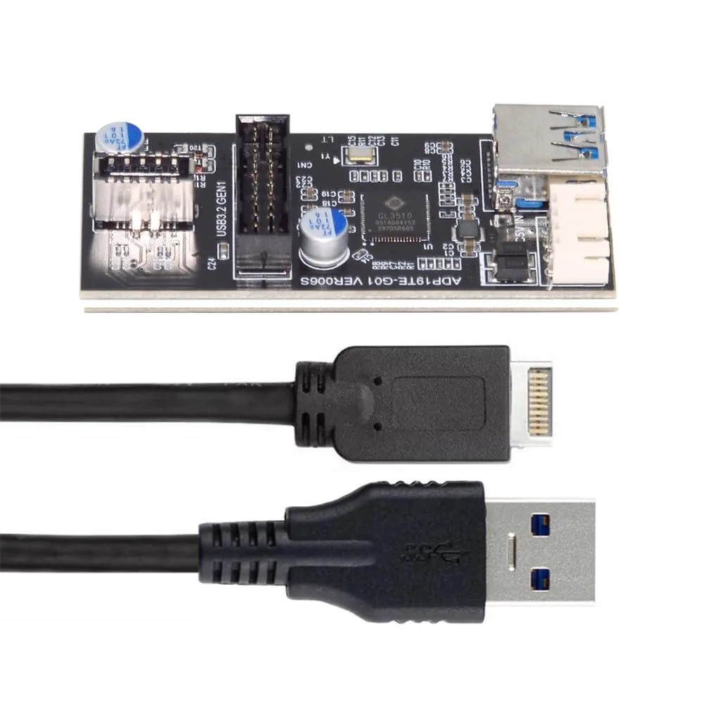 BUCIER BUCIER 19/20Pin Header to Dual USB 3.0 20Pin &amp; Type-E Adapter Splitter 1 to 2 HUB with SATA power — product photo
