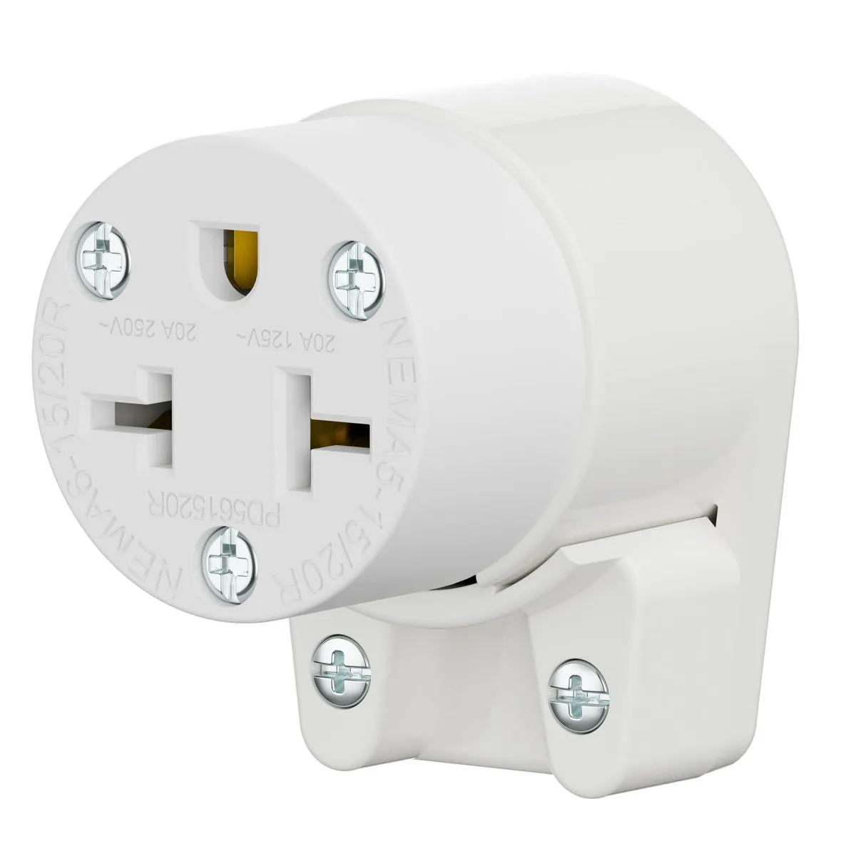LORDWORLD LORDWORLD Right-Angled 4-in-1 NEMA 5-15R/5-20R/6-15R/6-20R Receptacle 15A/20A 125V/250V White Collar — product photo