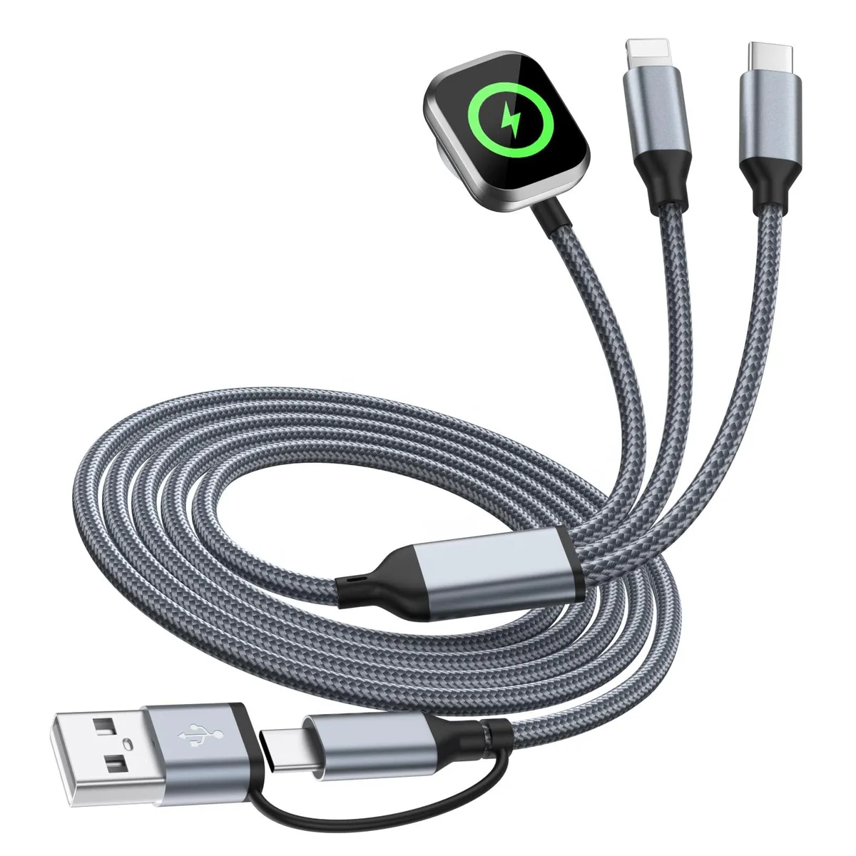 Aerolite CLSUS-3in2WatchCharger-Gray-1Pack 3 in 2 Multi Charging Cable Grey 5FT — product photo