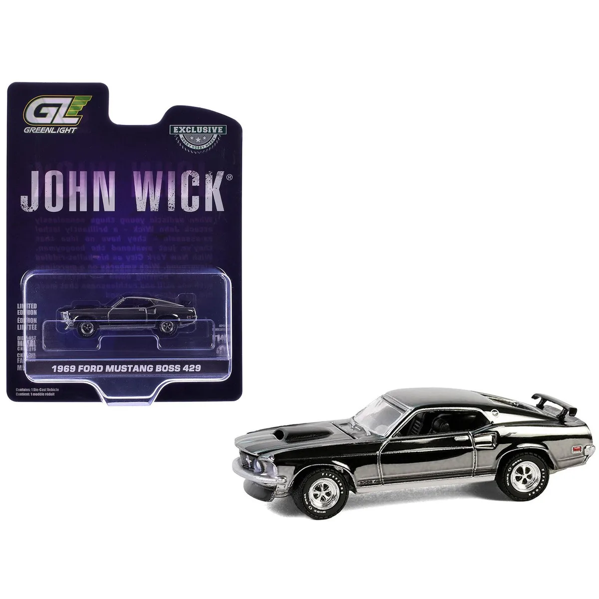 GREENLIGHT GREENLIGHT 1969 Ford Mustang Boss 429 Silver Chrome Edition John Wick 1/64 Diecast — product photo