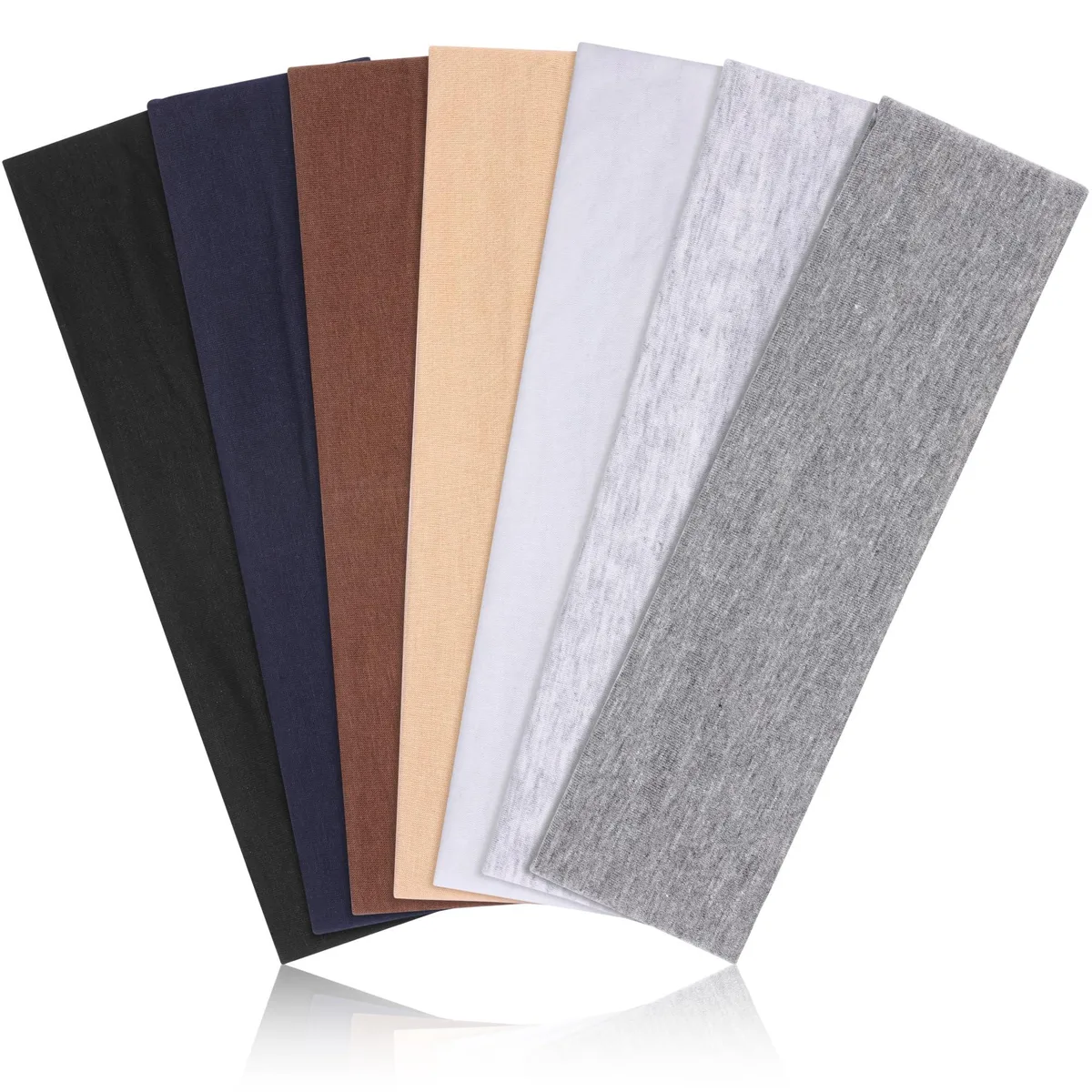 Seven stretchy cotton-blend headbands in dark orange laid flat