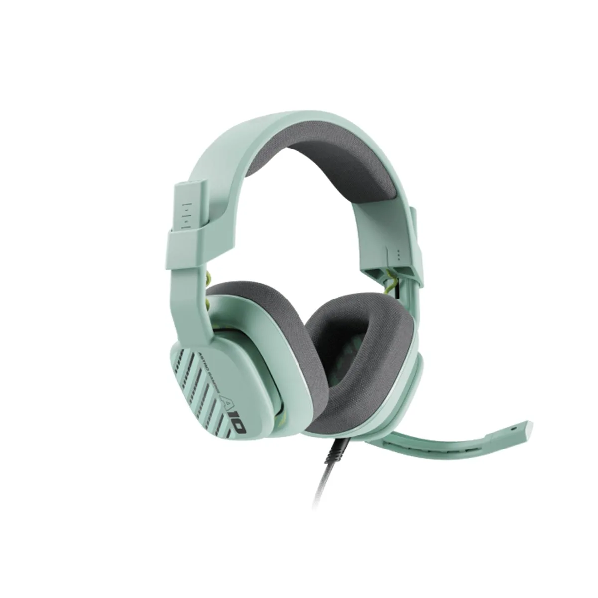 Green wired gaming headset with on-ear cushions and flip-up microphone
