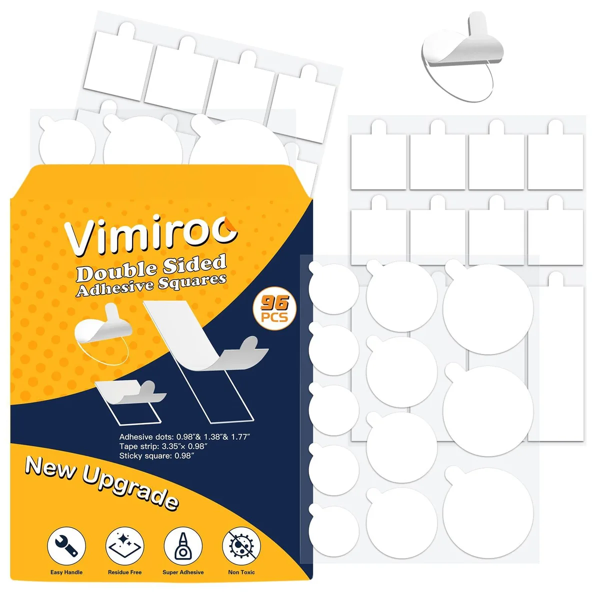 Clear adhesive dots and strips in a 96-count pack