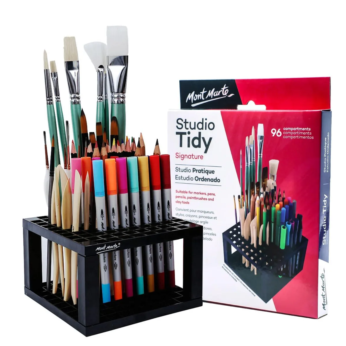 Silver plastic tool box with 96 holes, 23 by 23 by 12.3 cm