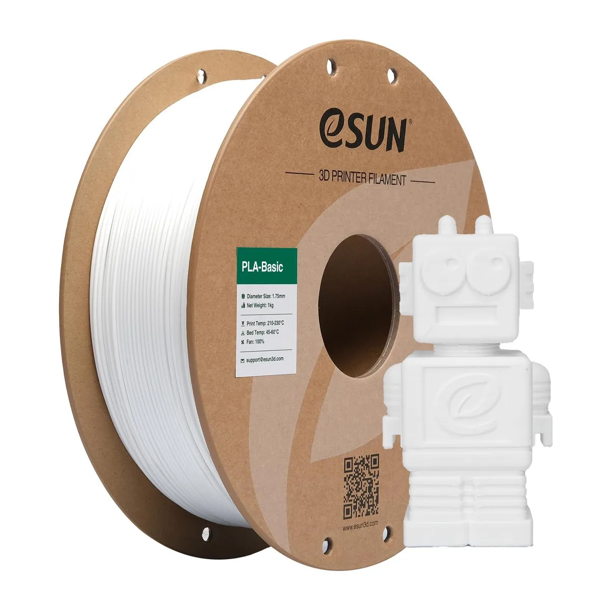 White PLA filament on a 1 kg spool, 1.75 mm diameter