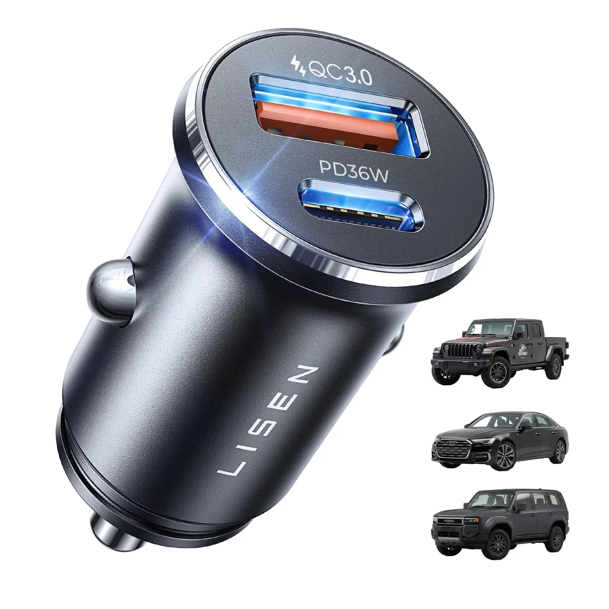 No Sew No Sew LISEN 69W Mini Cigarette Lighter Adapter Car Charger USB C Fast Charging — product photo