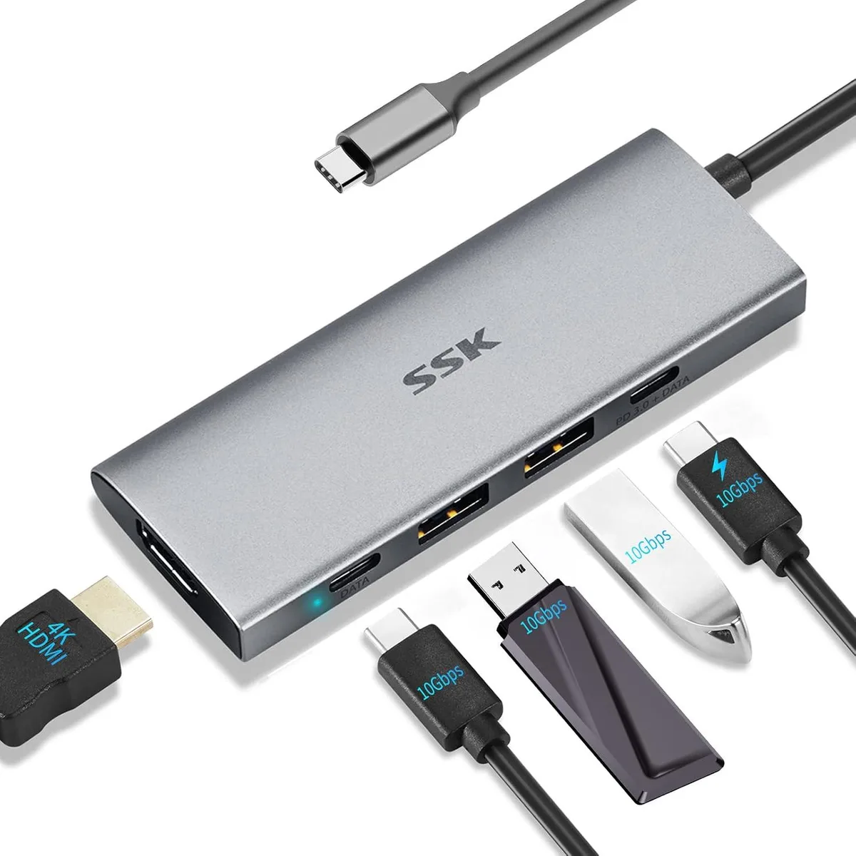 LORDWORLD LORDWORLD 5-in-1 USB-C Hub 10Gbps 100W PD 4K 30Hz — product photo