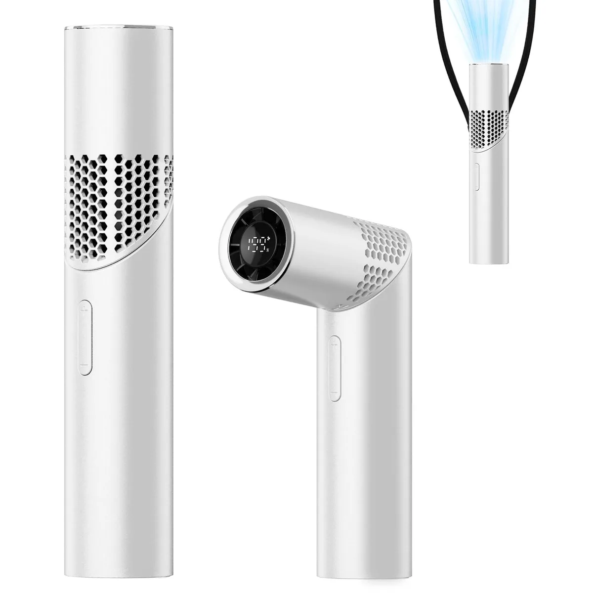  HEEYCEM Portable Handheld Turbo Fan 3-in-1 White 20000 RPM 8.5 m/s 1-199 Speed 12h 140g 6.42in 90° — product photo