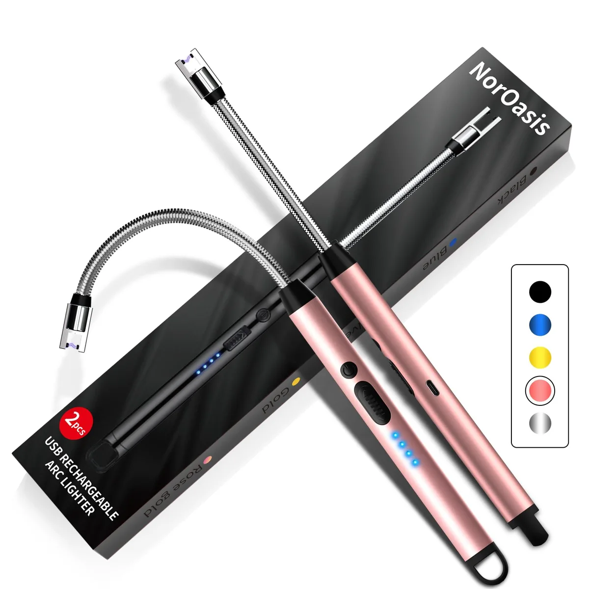  NorOasis 2-Pack Rechargeable Arc Lighters Rose Gold 10.2 in — product photo